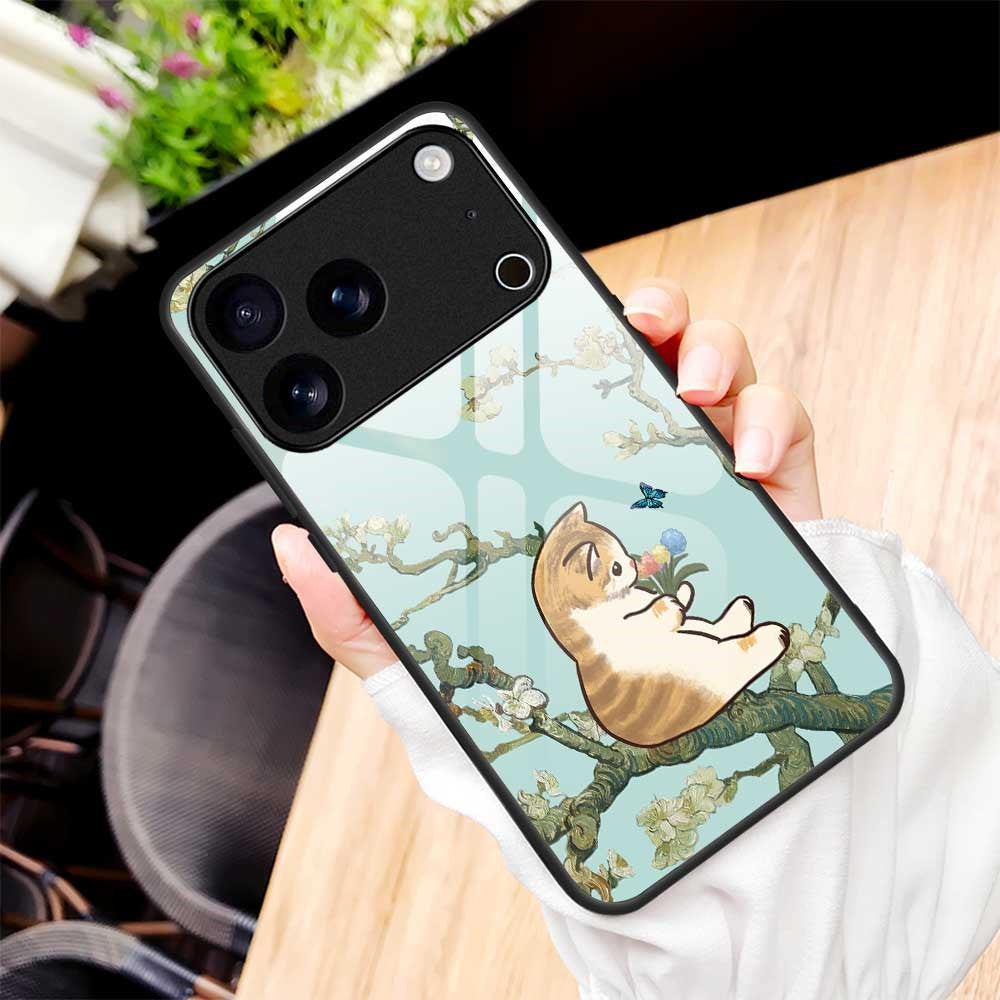 For iPhone 17 Pro Max Case Anti Drop PC TPU Tempered Glass Pattern Printing Phone Back Cover - B0187