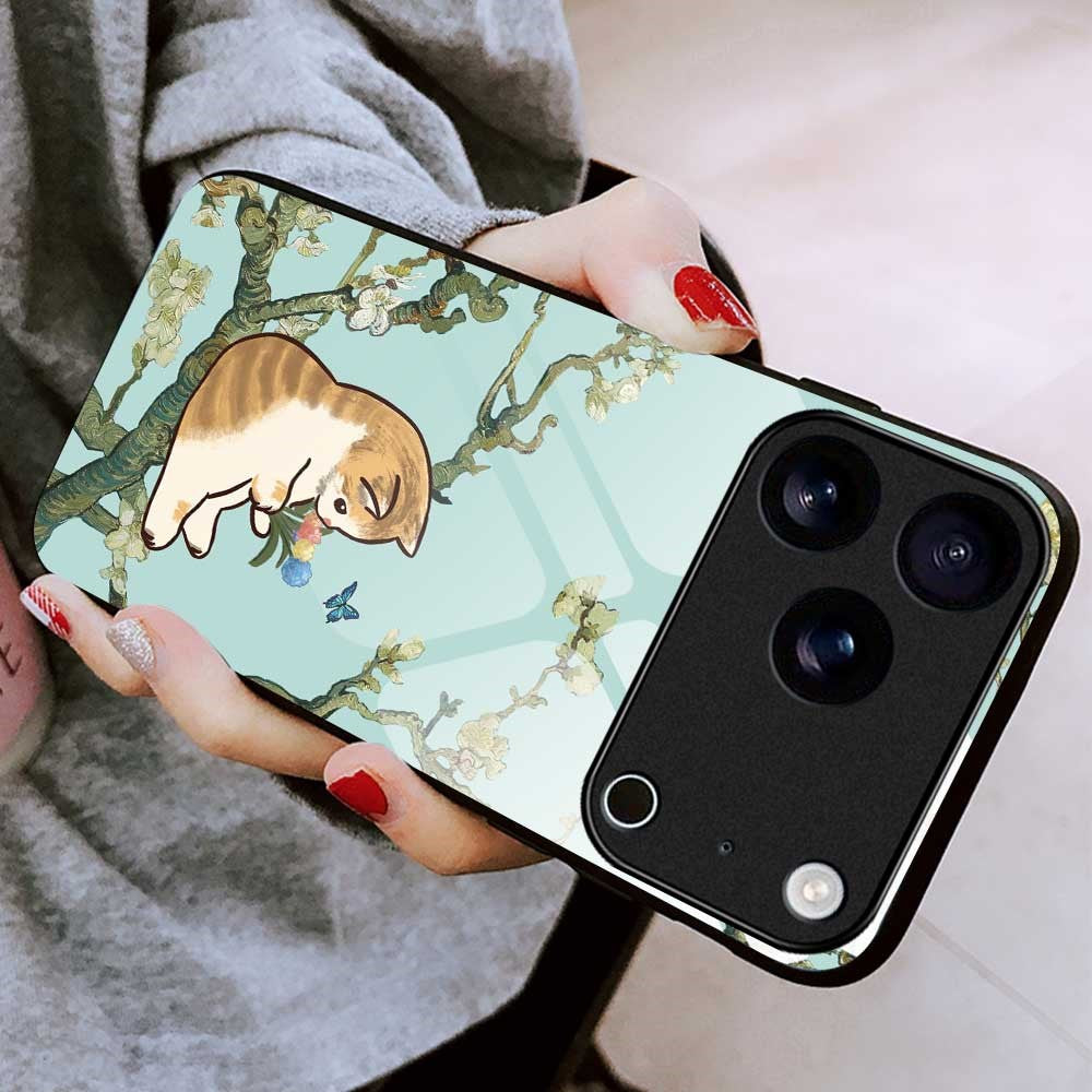 For iPhone 17 Pro Max Case Anti Drop PC TPU Tempered Glass Pattern Printing Phone Back Cover - B0187