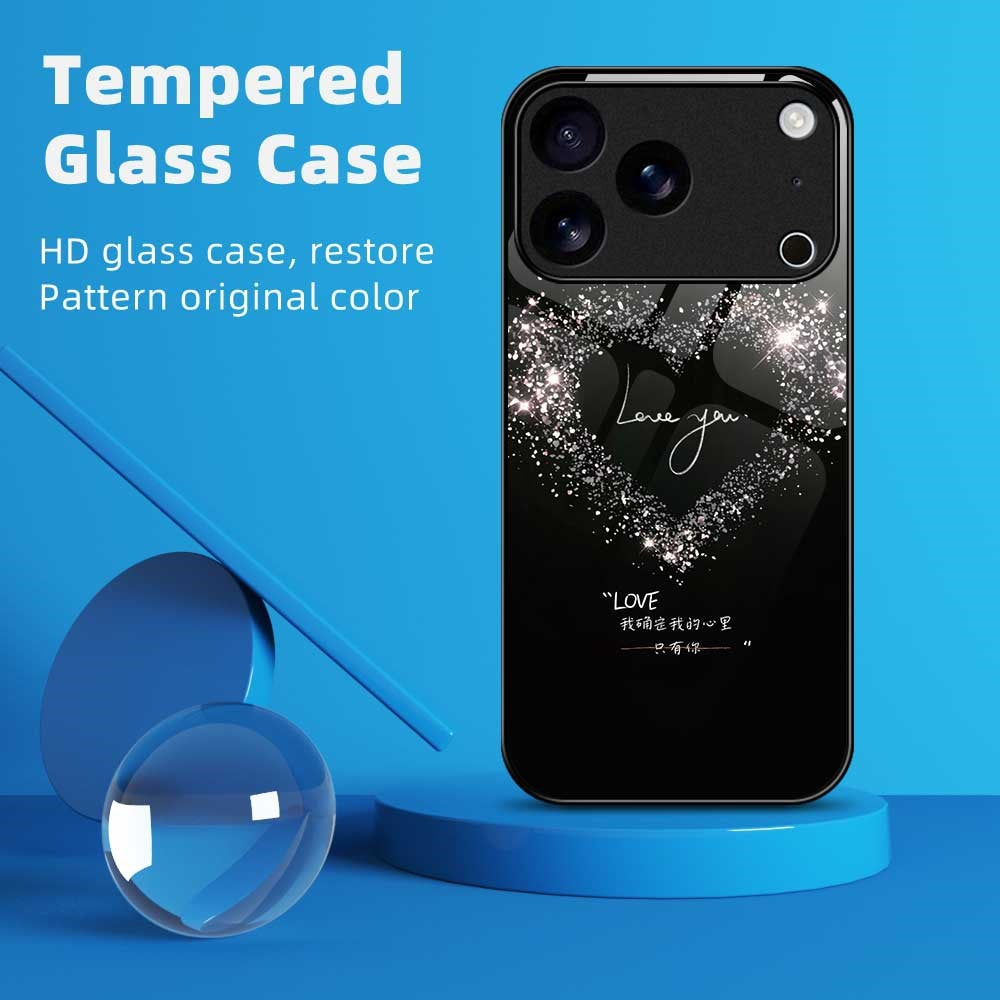 For iPhone 17 Pro Max Case Anti Drop PC TPU Tempered Glass Pattern Printing Phone Back Cover - B0189