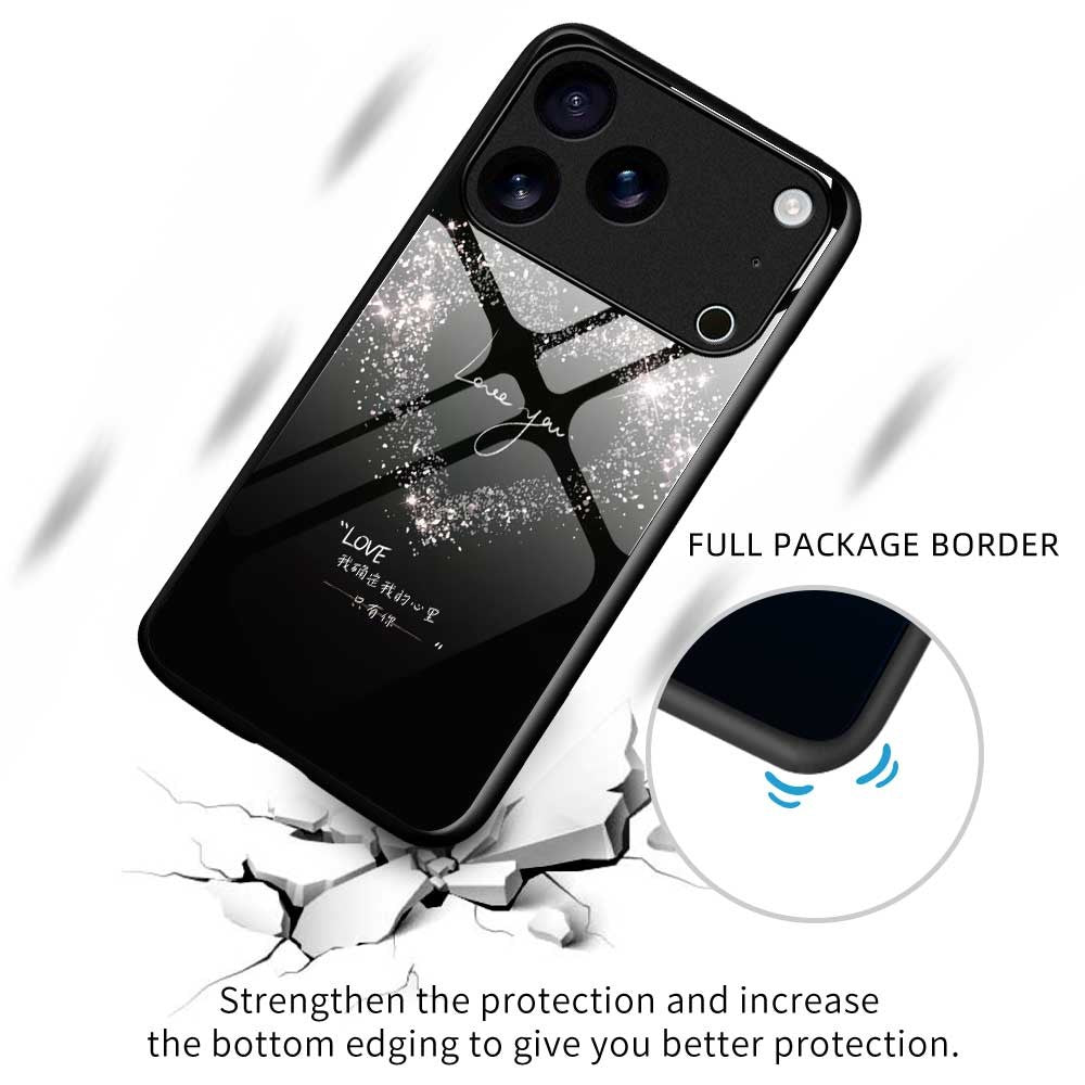 For iPhone 17 Pro Max Case Anti Drop PC TPU Tempered Glass Pattern Printing Phone Back Cover - B0189
