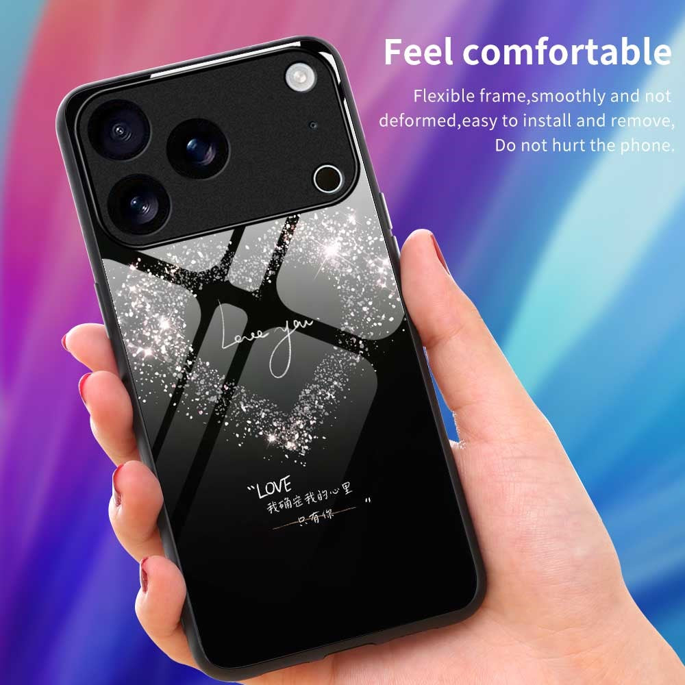 For iPhone 17 Pro Max Case Anti Drop PC TPU Tempered Glass Pattern Printing Phone Back Cover - B0189