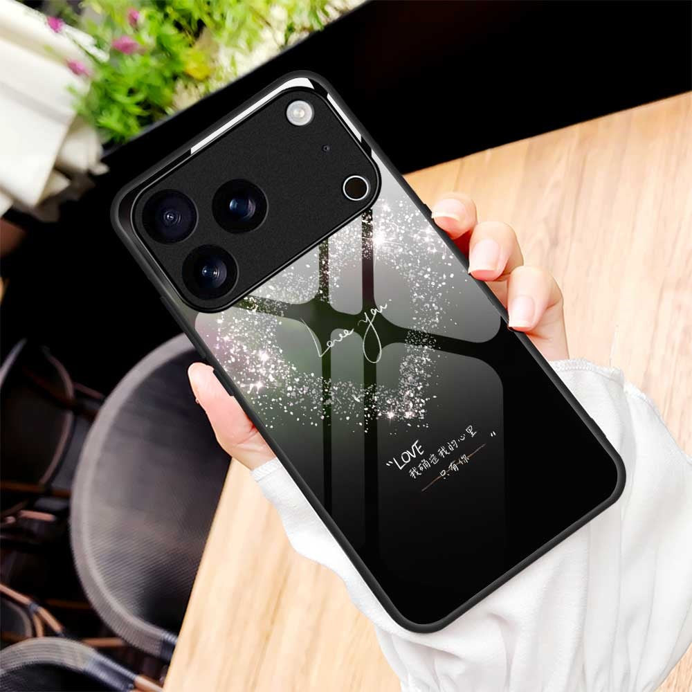 For iPhone 17 Pro Max Case Anti Drop PC TPU Tempered Glass Pattern Printing Phone Back Cover - B0189