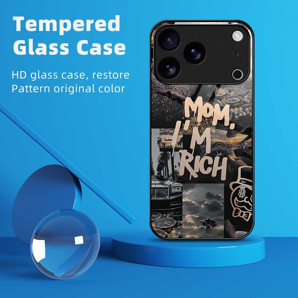 For iPhone 17 Pro Max Case Anti Drop PC TPU Tempered Glass Pattern Printing Phone Back Cover - B0190