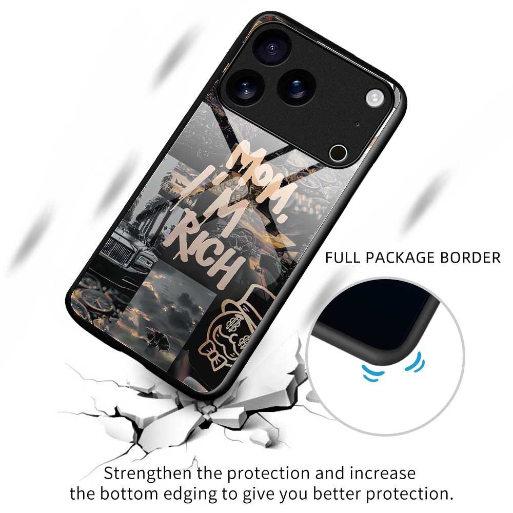 For iPhone 17 Pro Max Case Anti Drop PC TPU Tempered Glass Pattern Printing Phone Back Cover - B0190