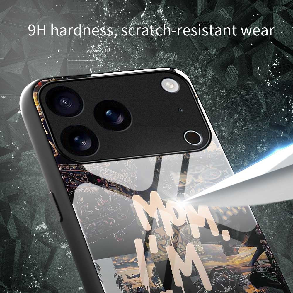 For iPhone 17 Pro Max Case Anti Drop PC TPU Tempered Glass Pattern Printing Phone Back Cover - B0190