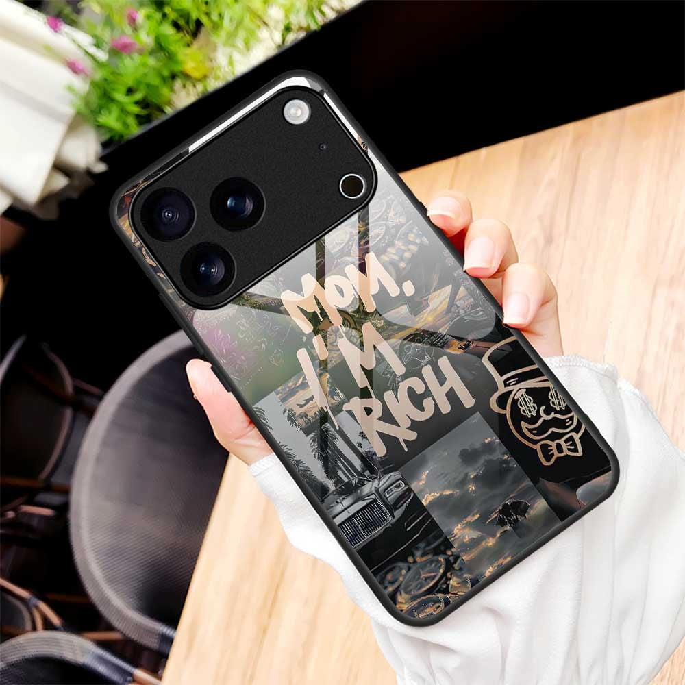 For iPhone 17 Pro Max Case Anti Drop PC TPU Tempered Glass Pattern Printing Phone Back Cover - B0190