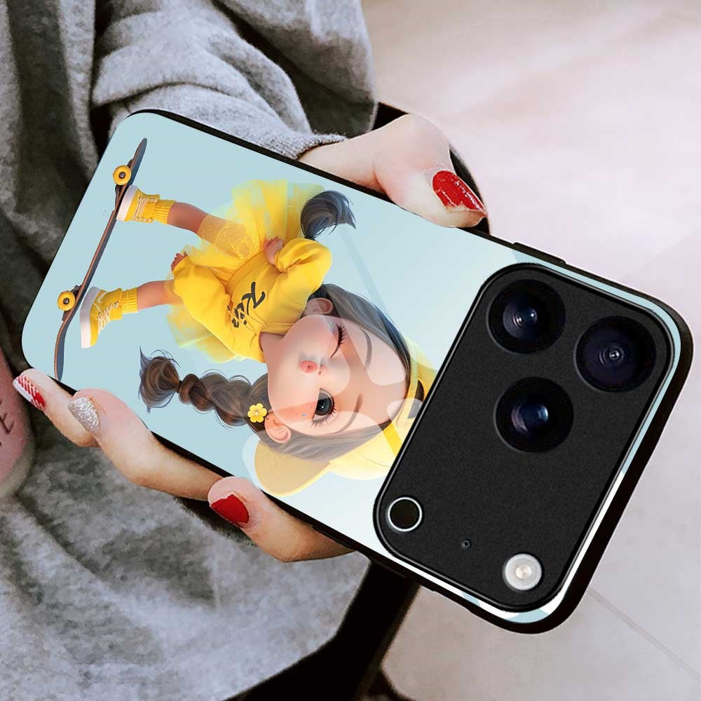 For iPhone 17 Pro Max Case Anti Drop PC TPU Tempered Glass Pattern Printing Phone Back Cover - B0191