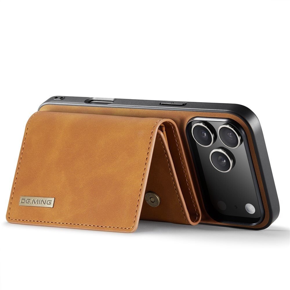 DG.MING M1 Series for iPhone 17 Pro Max Case Kickstand PU Phone Cover with Detachable Wallet - Brown