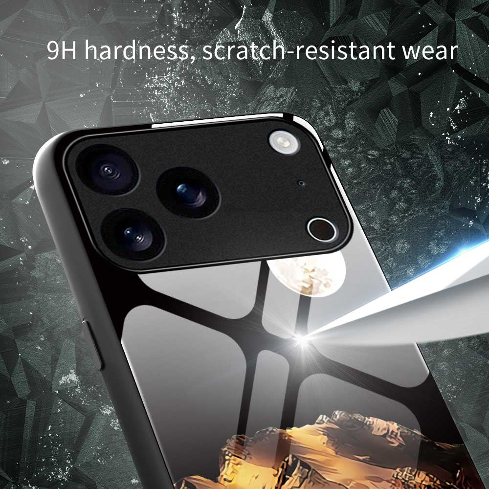 For iPhone 17 Pro Max Case Anti Drop TPU PC Tempered Glass Pattern Printing Phone Back Cover - B0195