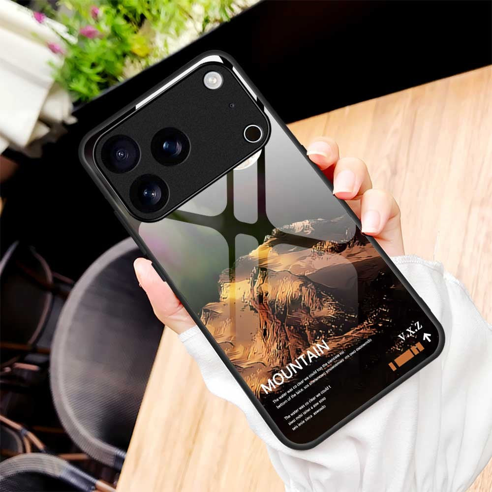 For iPhone 17 Pro Max Case Anti Drop TPU PC Tempered Glass Pattern Printing Phone Back Cover - B0195