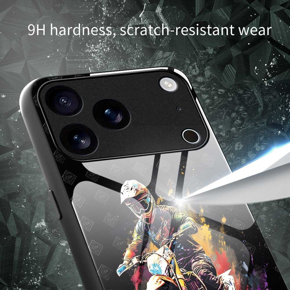 For iPhone 17 Pro Max Case Anti Drop TPU PC Tempered Glass Pattern Printing Phone Back Cover - B0196