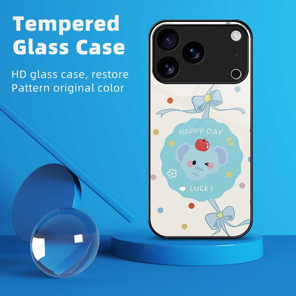 For iPhone 17 Pro Max Case Anti Drop TPU PC Tempered Glass Pattern Printing Phone Back Cover - B0197