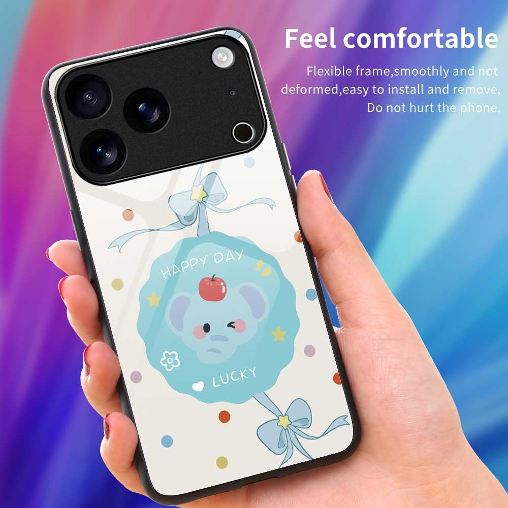 For iPhone 17 Pro Max Case Anti Drop TPU PC Tempered Glass Pattern Printing Phone Back Cover - B0197