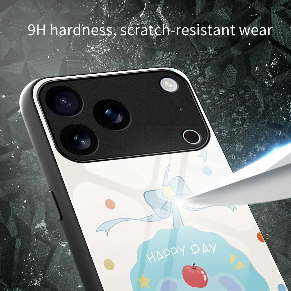 For iPhone 17 Pro Max Case Anti Drop TPU PC Tempered Glass Pattern Printing Phone Back Cover - B0197