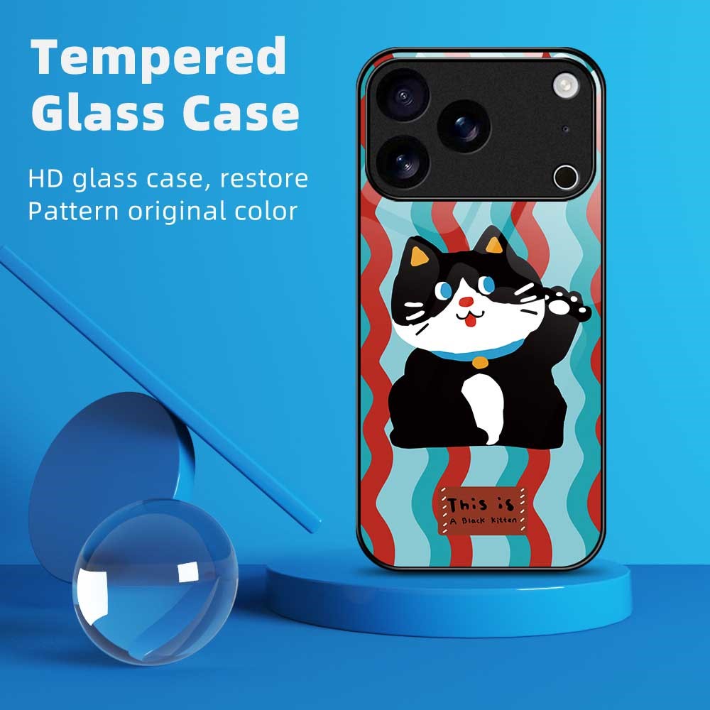 For iPhone 17 Pro Max Case Anti Drop TPU PC Tempered Glass Pattern Printing Phone Back Cover - B0198