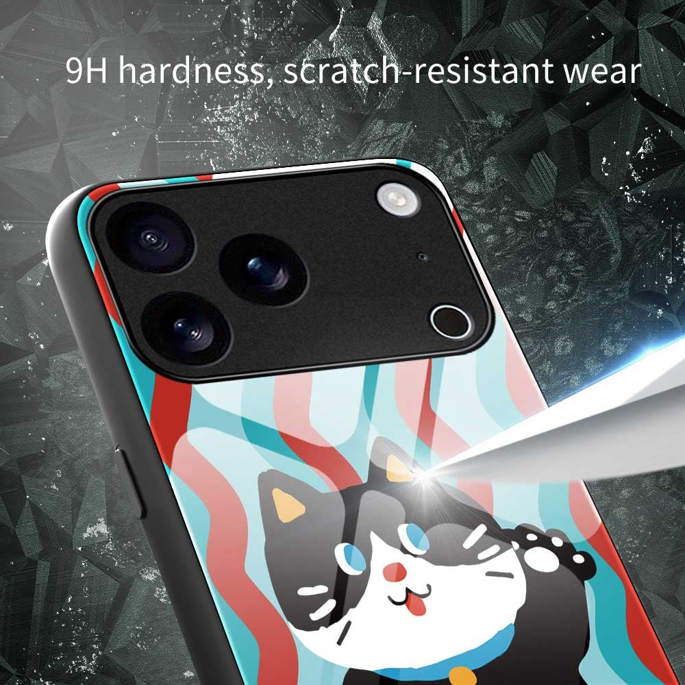 For iPhone 17 Pro Max Case Anti Drop TPU PC Tempered Glass Pattern Printing Phone Back Cover - B0198