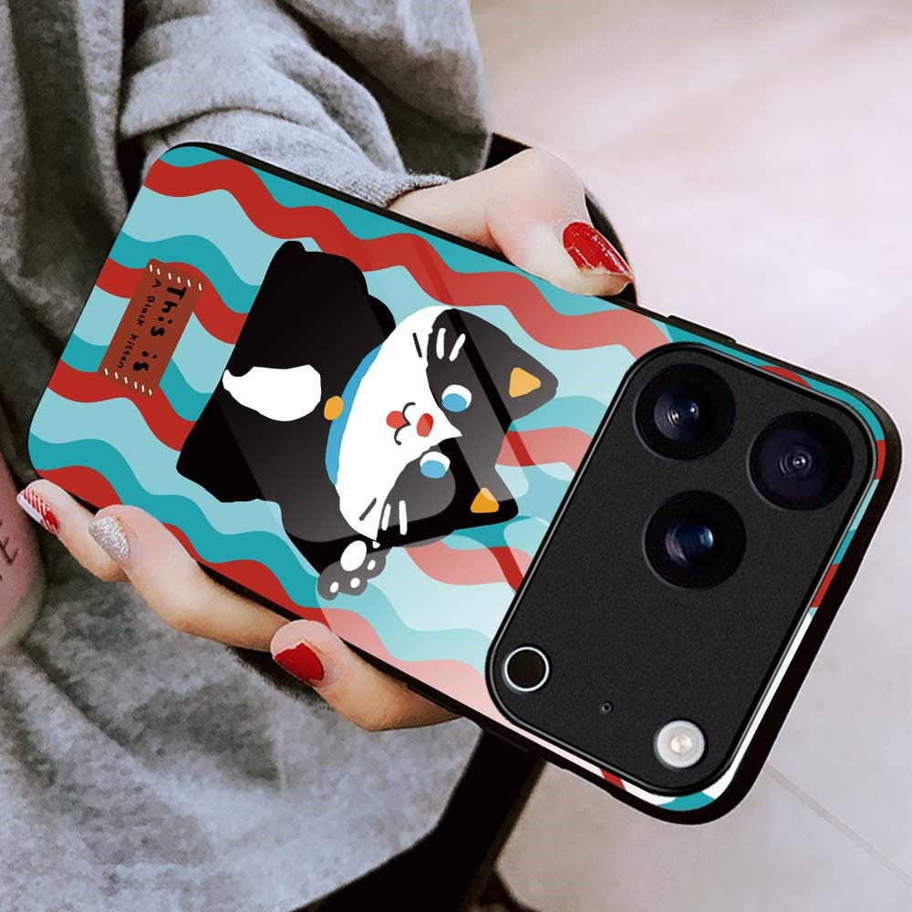 For iPhone 17 Pro Max Case Anti Drop TPU PC Tempered Glass Pattern Printing Phone Back Cover - B0198