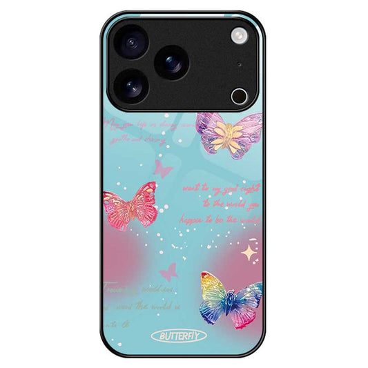For iPhone 17 Pro Max Case Anti Drop TPU PC Tempered Glass Pattern Printing Phone Back Cover - B0199