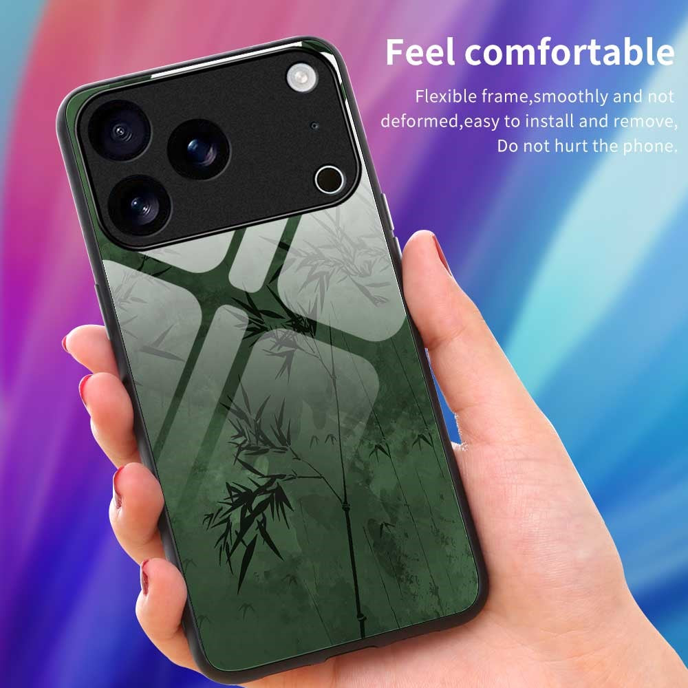 For iPhone 17 Pro Max Case Anti Drop TPU PC Tempered Glass Pattern Printing Phone Back Cover - B0201