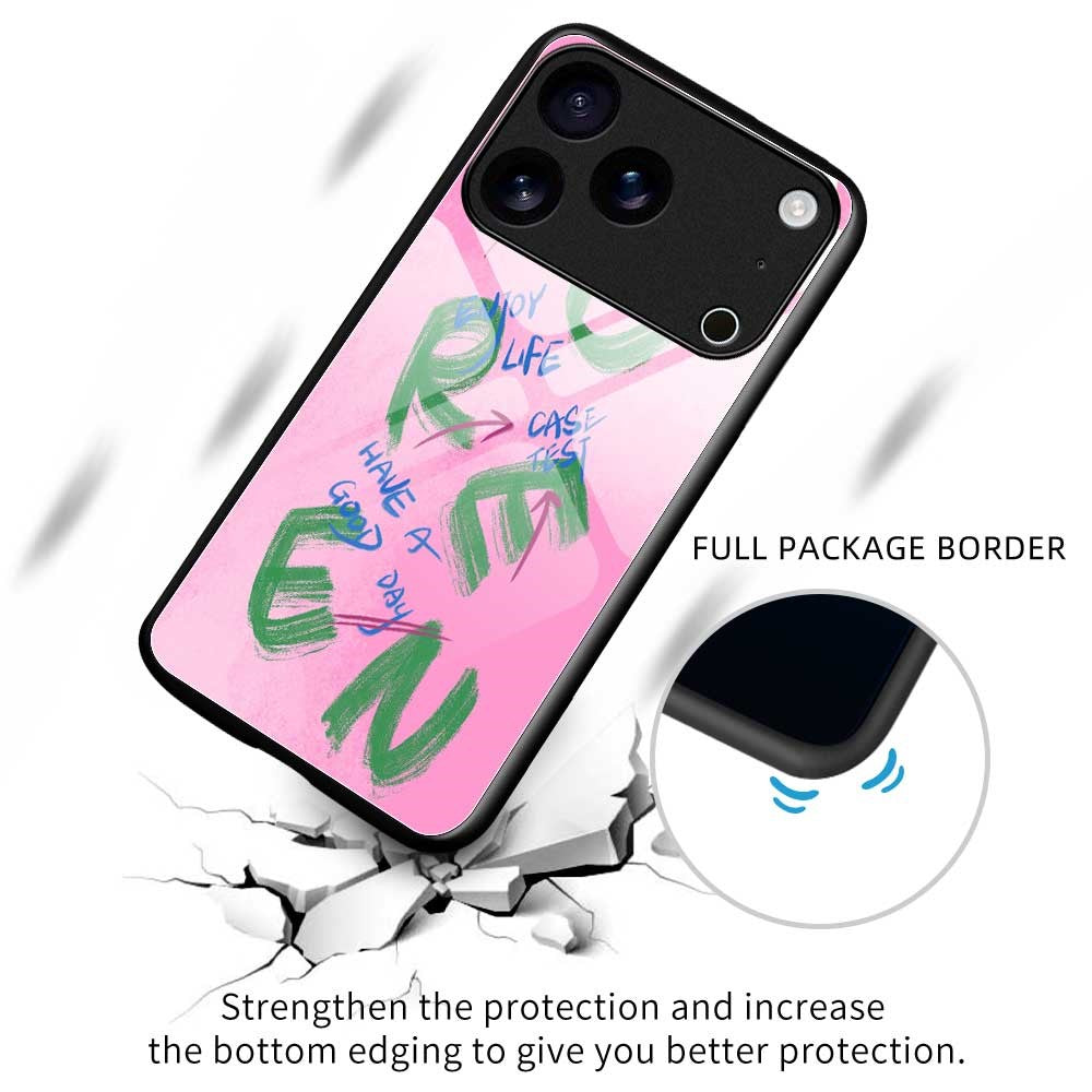 For iPhone 17 Pro Max Case Anti Drop TPU PC Tempered Glass Pattern Printing Phone Back Cover - B0202