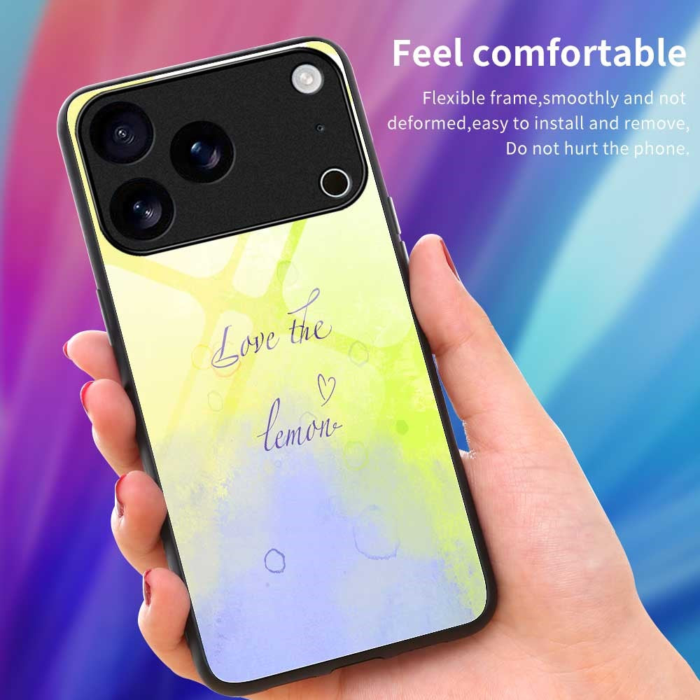 For iPhone 17 Pro Max Case Anti Drop TPU PC Tempered Glass Pattern Printing Phone Back Cover - B0206