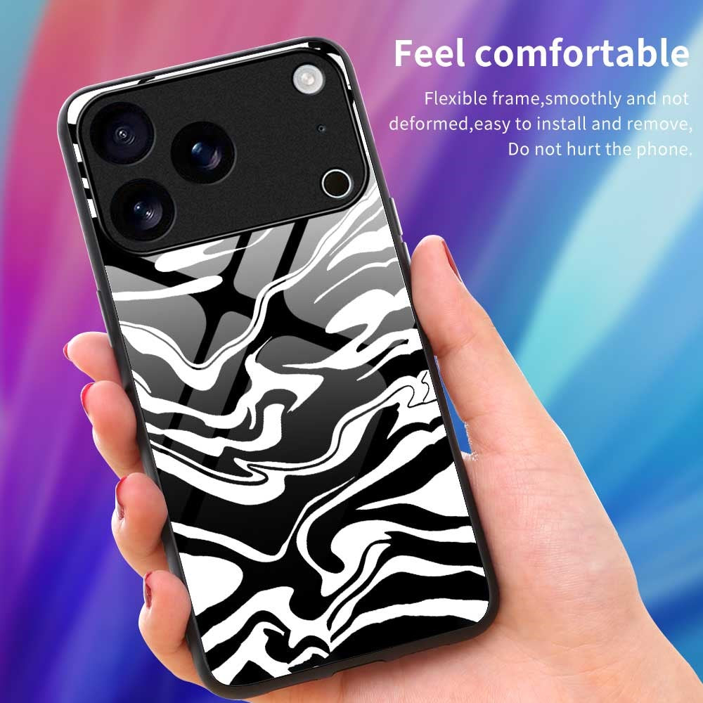 For iPhone 17 Pro Max Case Anti Drop TPU PC Tempered Glass Pattern Printing Phone Back Cover - B0212