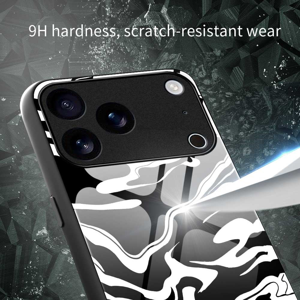 For iPhone 17 Pro Max Case Anti Drop TPU PC Tempered Glass Pattern Printing Phone Back Cover - B0212