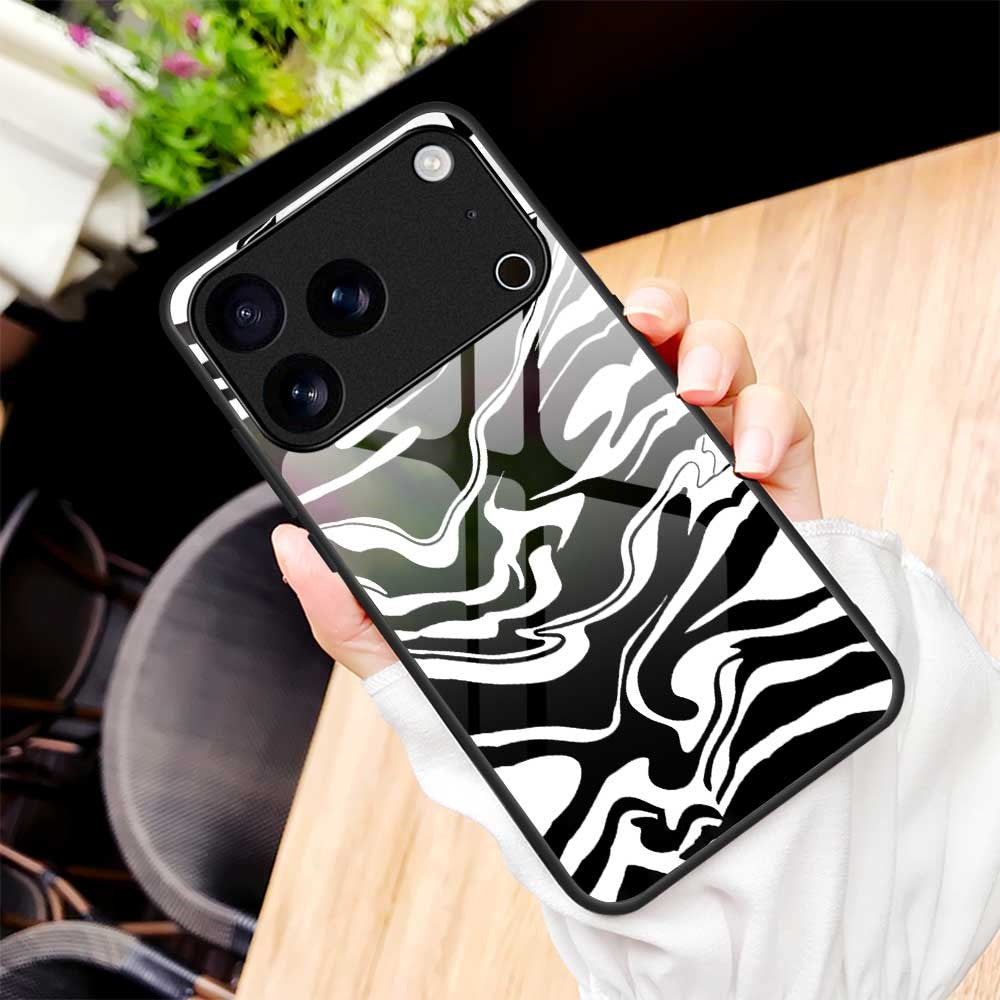 For iPhone 17 Pro Max Case Anti Drop TPU PC Tempered Glass Pattern Printing Phone Back Cover - B0212