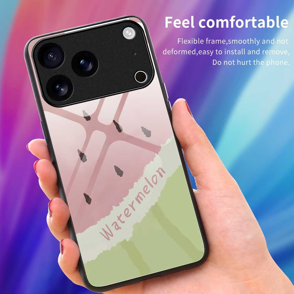 For iPhone 17 Pro Max Case Anti Drop TPU PC Tempered Glass Pattern Printing Phone Back Cover - B0214