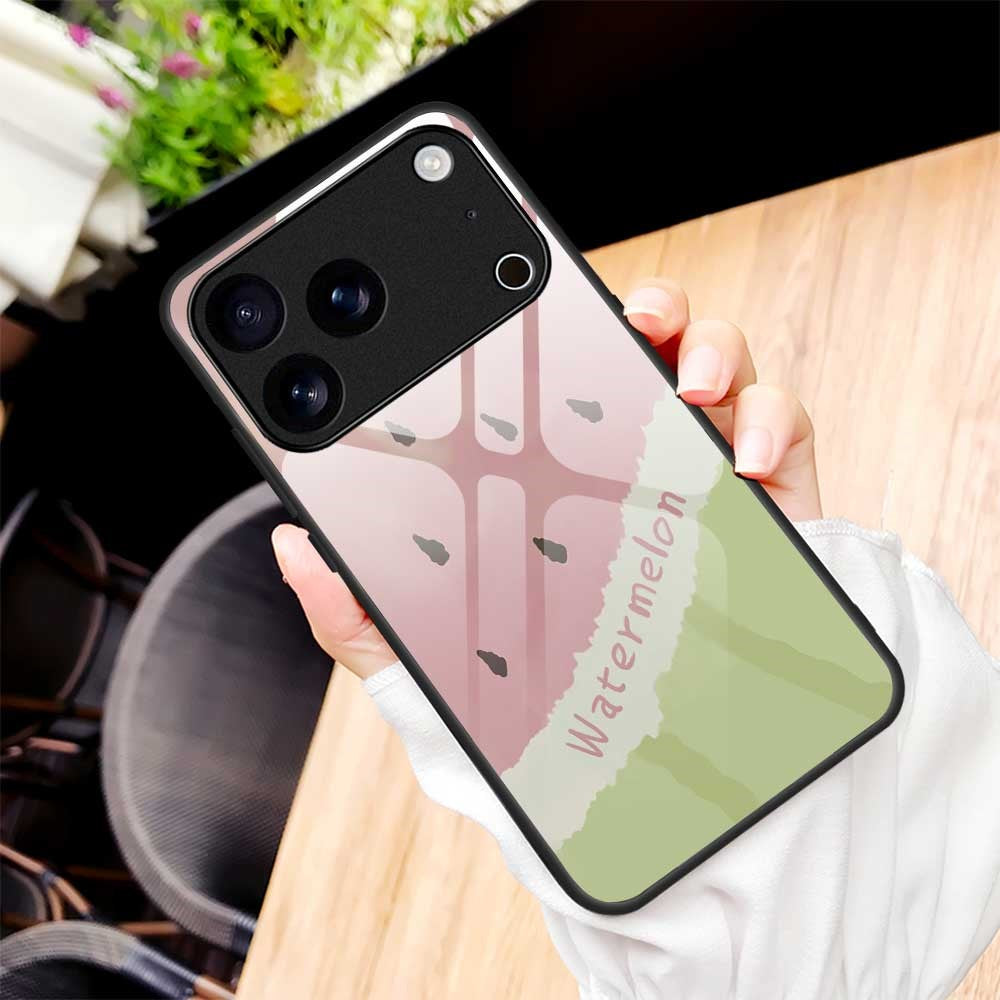 For iPhone 17 Pro Max Case Anti Drop TPU PC Tempered Glass Pattern Printing Phone Back Cover - B0214