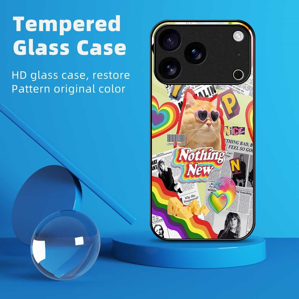 For iPhone 17 Pro Max Case TPU PC Tempered Glass Pattern Printing Anti Drop Phone Back Cover - B0231