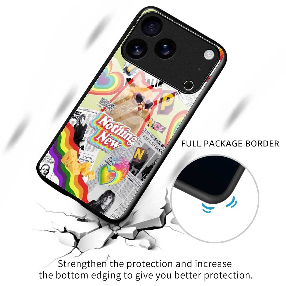 For iPhone 17 Pro Max Case TPU PC Tempered Glass Pattern Printing Anti Drop Phone Back Cover - B0231