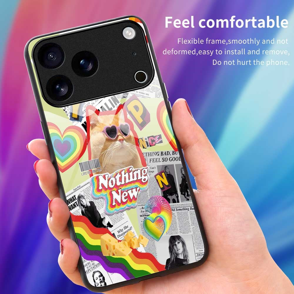 For iPhone 17 Pro Max Case TPU PC Tempered Glass Pattern Printing Anti Drop Phone Back Cover - B0231