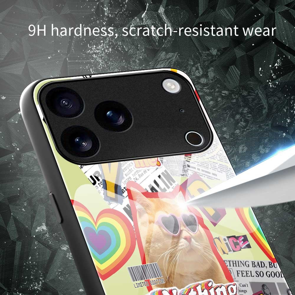 For iPhone 17 Pro Max Case TPU PC Tempered Glass Pattern Printing Anti Drop Phone Back Cover - B0231