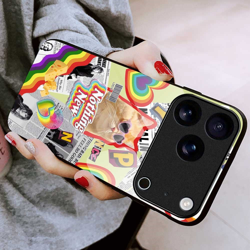 For iPhone 17 Pro Max Case TPU PC Tempered Glass Pattern Printing Anti Drop Phone Back Cover - B0231