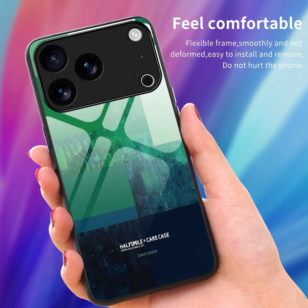 For iPhone 17 Pro Max Case TPU PC Tempered Glass Pattern Printing Anti Drop Phone Back Cover - B0232