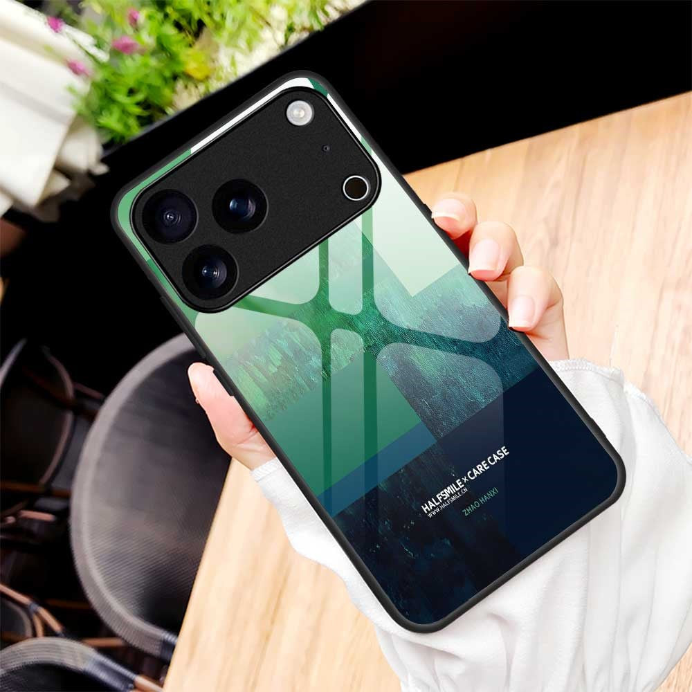 For iPhone 17 Pro Max Case TPU PC Tempered Glass Pattern Printing Anti Drop Phone Back Cover - B0232