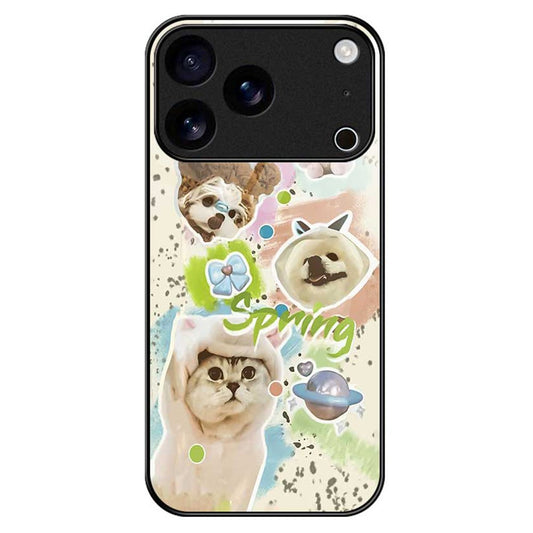 For iPhone 17 Pro Max Case TPU PC Tempered Glass Pattern Printing Anti Drop Phone Back Cover - B0233
