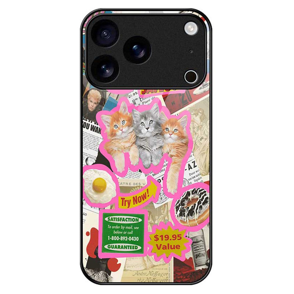 For iPhone 17 Pro Max Case TPU PC Tempered Glass Pattern Printing Anti Drop Phone Back Cover - B0234