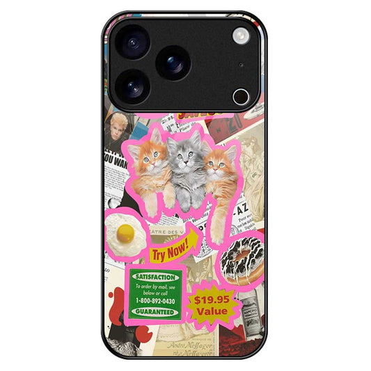 For iPhone 17 Pro Max Case TPU PC Tempered Glass Pattern Printing Anti Drop Phone Back Cover - B0234