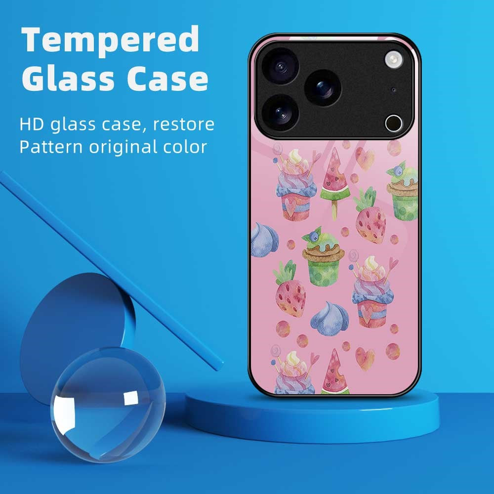 For iPhone 17 Pro Max Case TPU PC Tempered Glass Pattern Printing Anti Drop Phone Back Cover - B0236