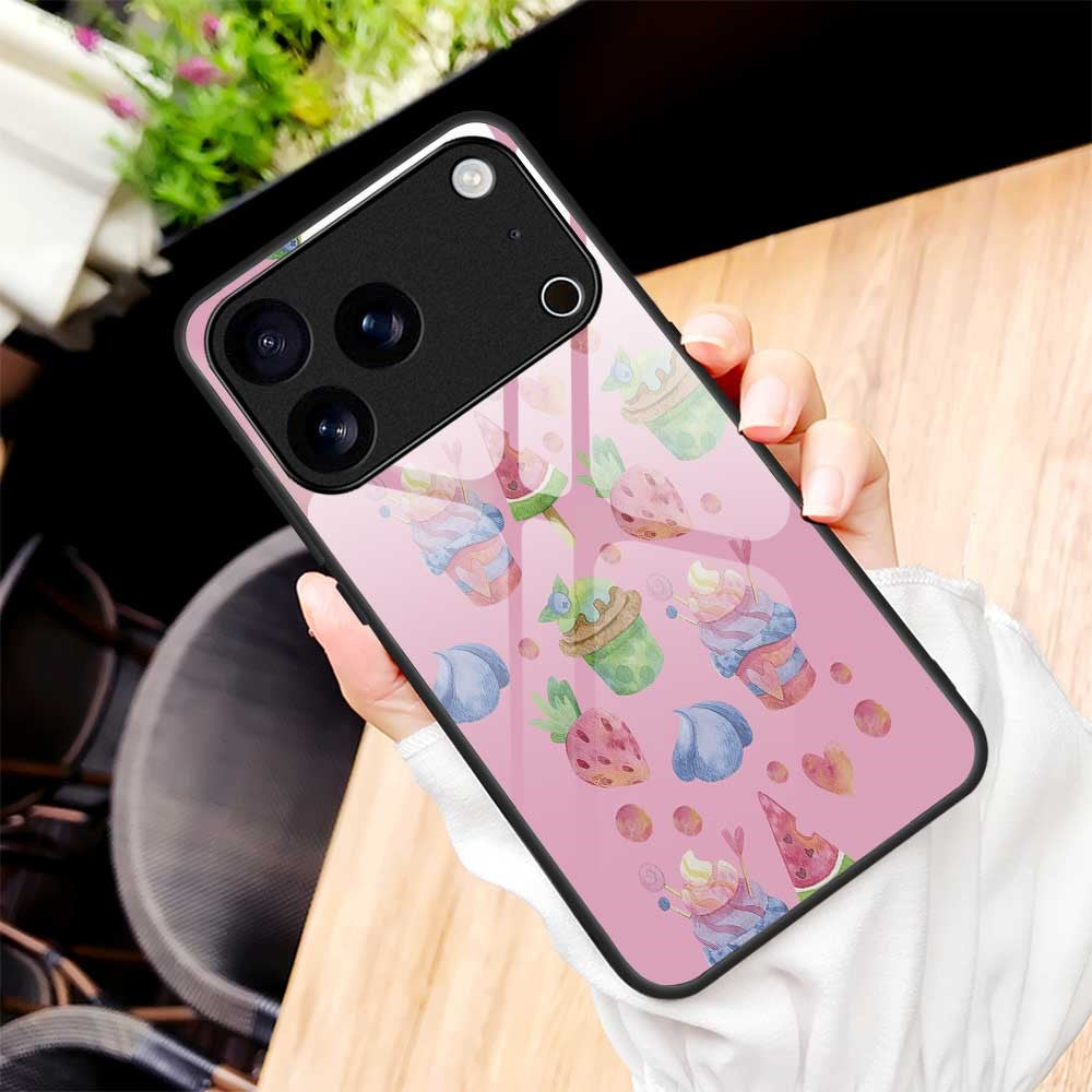For iPhone 17 Pro Max Case TPU PC Tempered Glass Pattern Printing Anti Drop Phone Back Cover - B0236