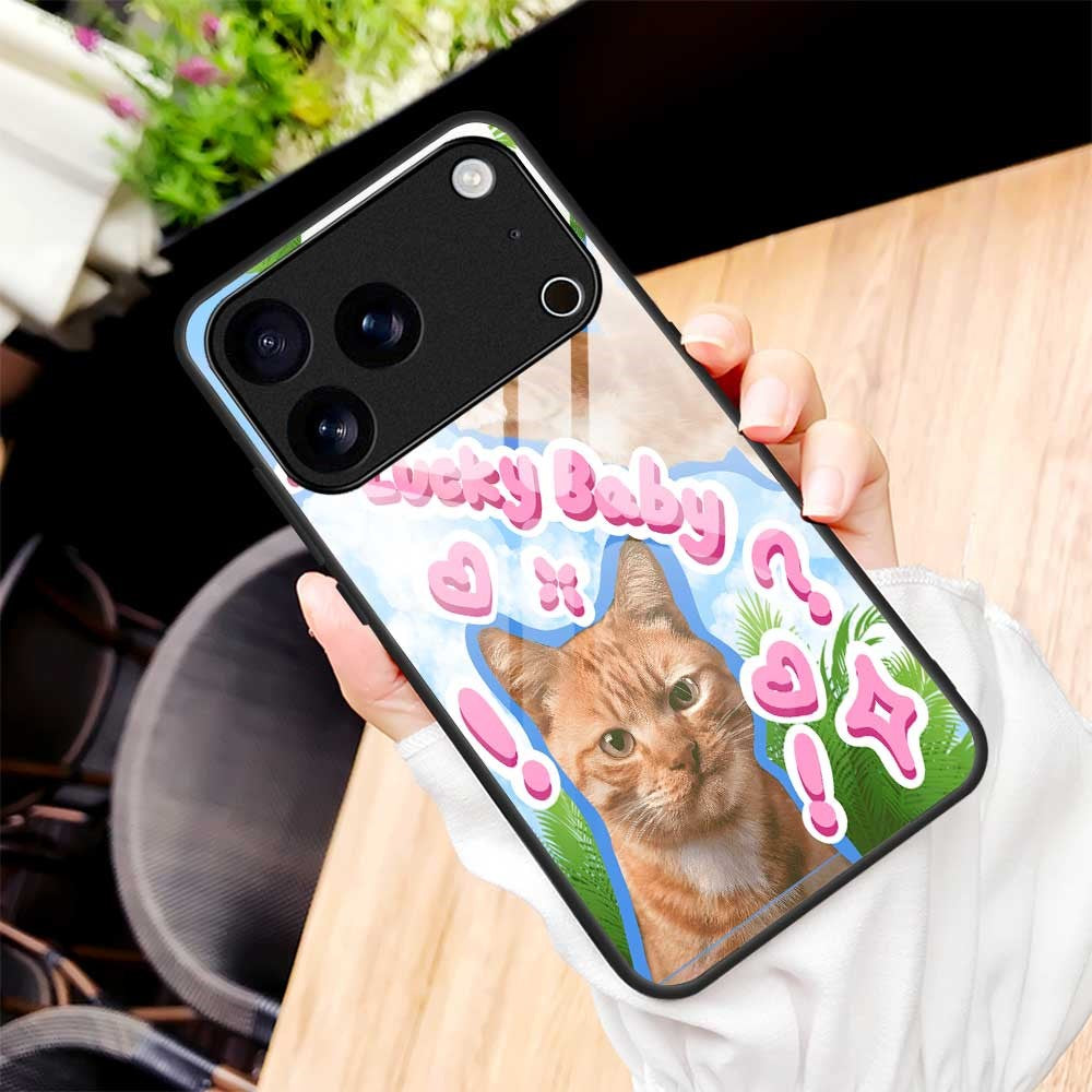 For iPhone 17 Pro Max Case TPU PC Tempered Glass Pattern Printing Anti Drop Phone Back Cover - B0237