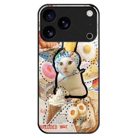 For iPhone 17 Pro Max Case TPU PC Tempered Glass Pattern Printing Anti Drop Phone Back Cover - B0239