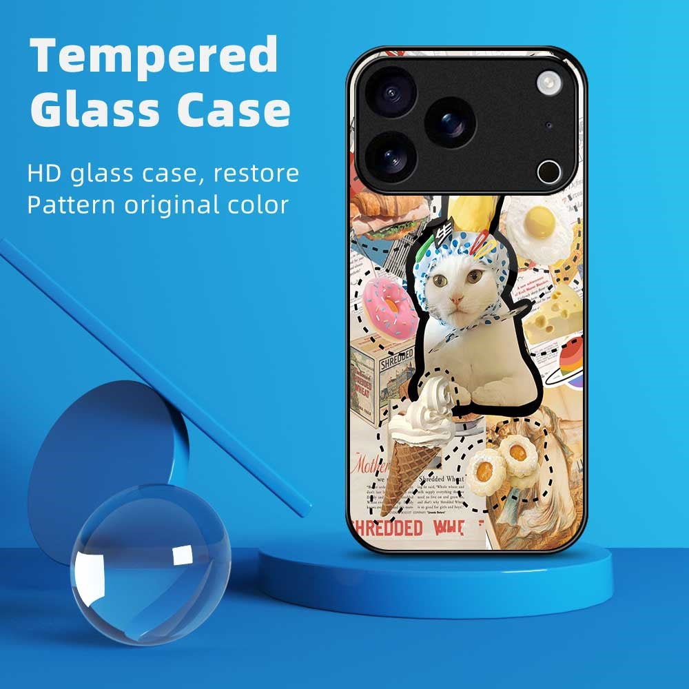 For iPhone 17 Pro Max Case TPU PC Tempered Glass Pattern Printing Anti Drop Phone Back Cover - B0239