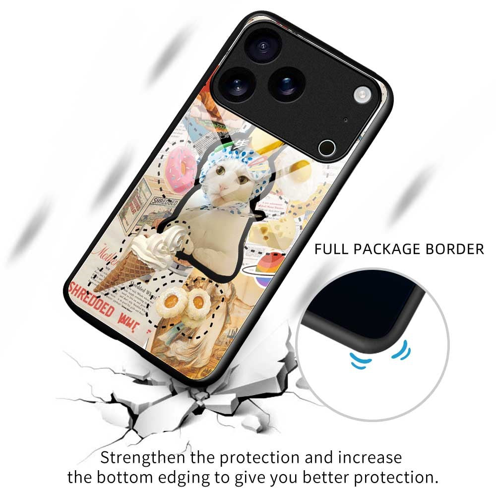 For iPhone 17 Pro Max Case TPU PC Tempered Glass Pattern Printing Anti Drop Phone Back Cover - B0239