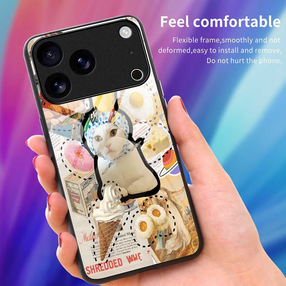 For iPhone 17 Pro Max Case TPU PC Tempered Glass Pattern Printing Anti Drop Phone Back Cover - B0239