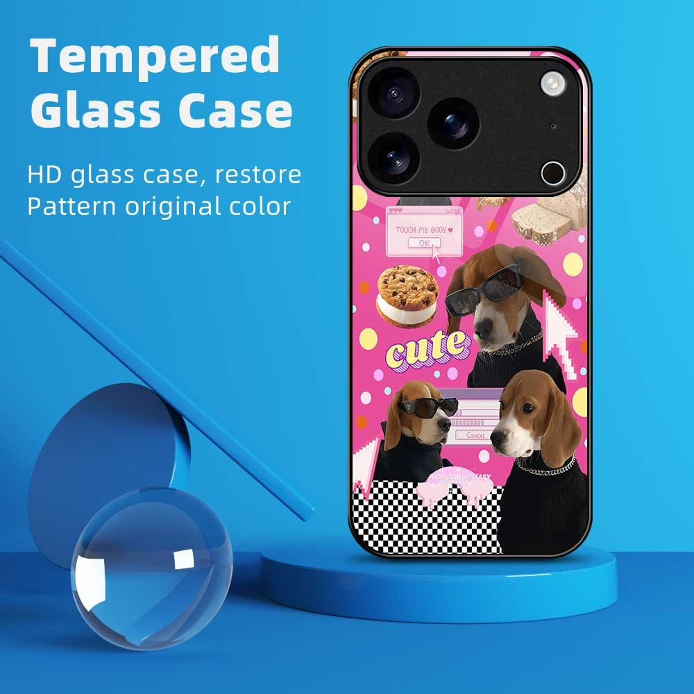For iPhone 17 Pro Max Case TPU PC Tempered Glass Pattern Printing Anti Drop Phone Back Cover - B0241