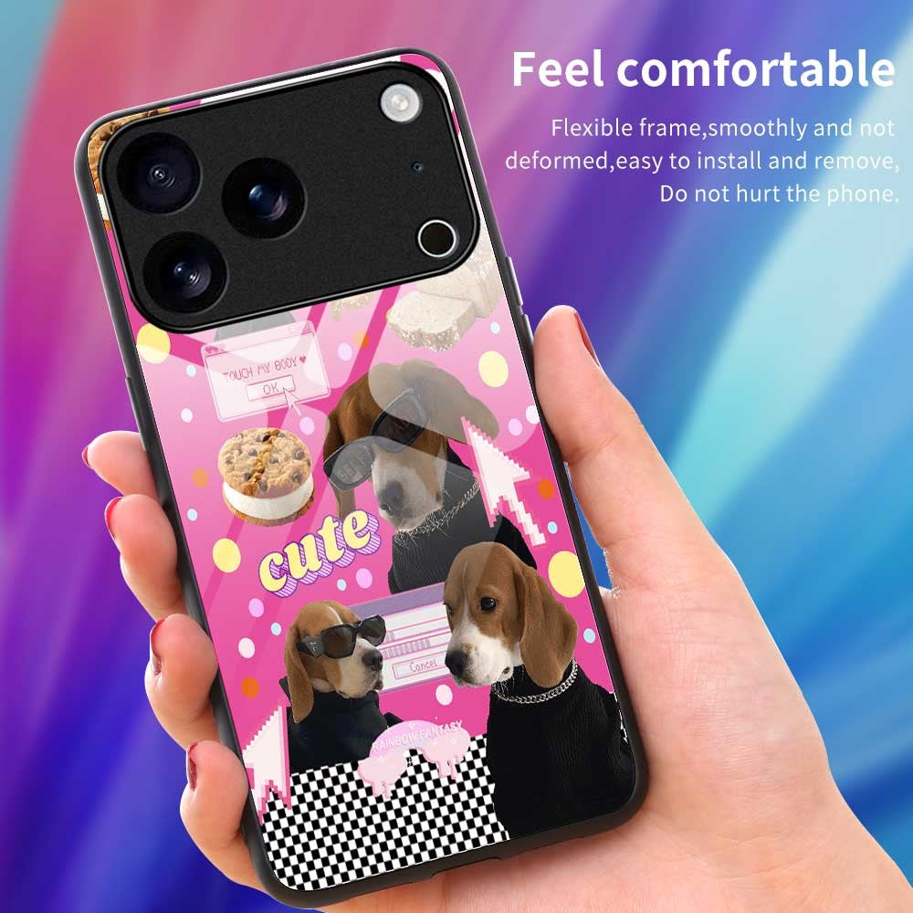 For iPhone 17 Pro Max Case TPU PC Tempered Glass Pattern Printing Anti Drop Phone Back Cover - B0241