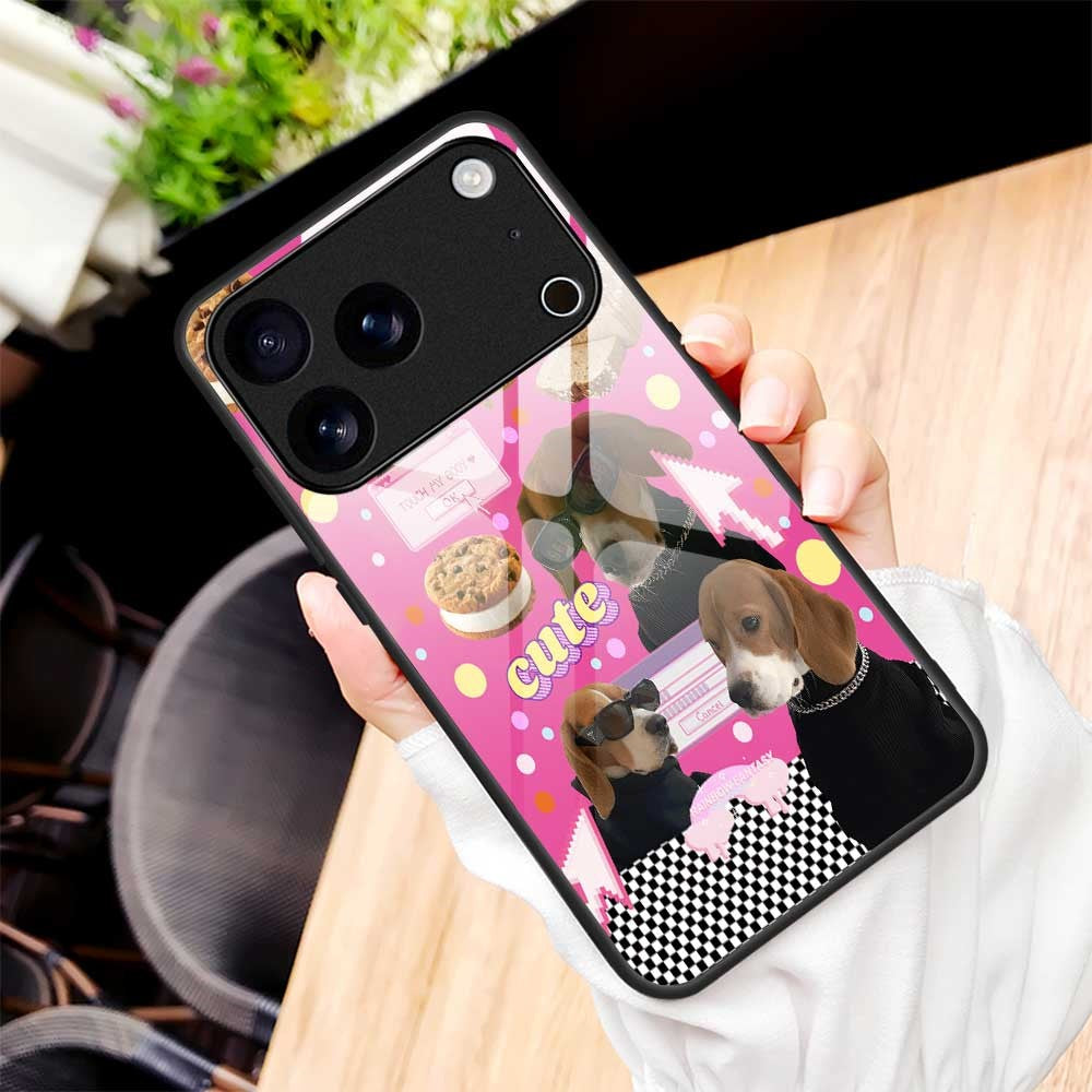 For iPhone 17 Pro Max Case TPU PC Tempered Glass Pattern Printing Anti Drop Phone Back Cover - B0241